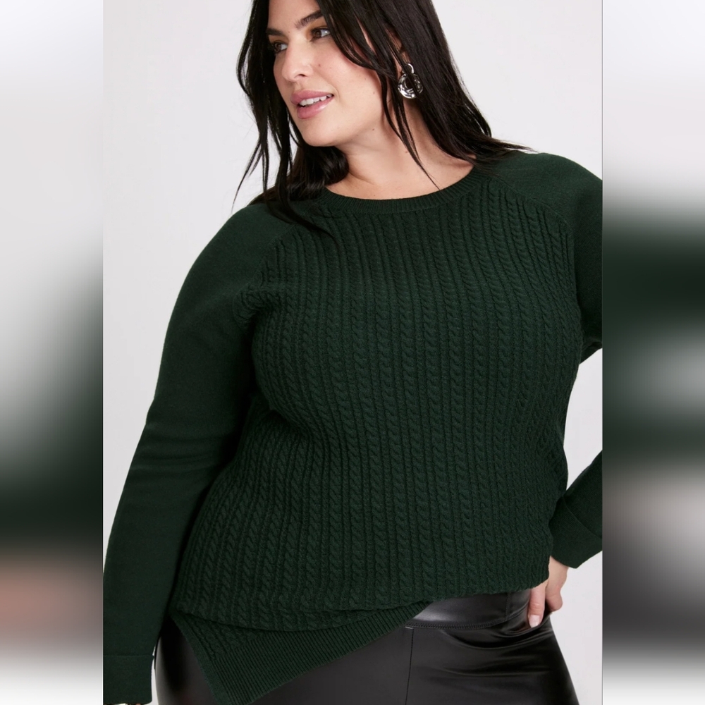 NEW LAURA 2X GREEN CABLE KNIT TUNIC SWEATER PLUS